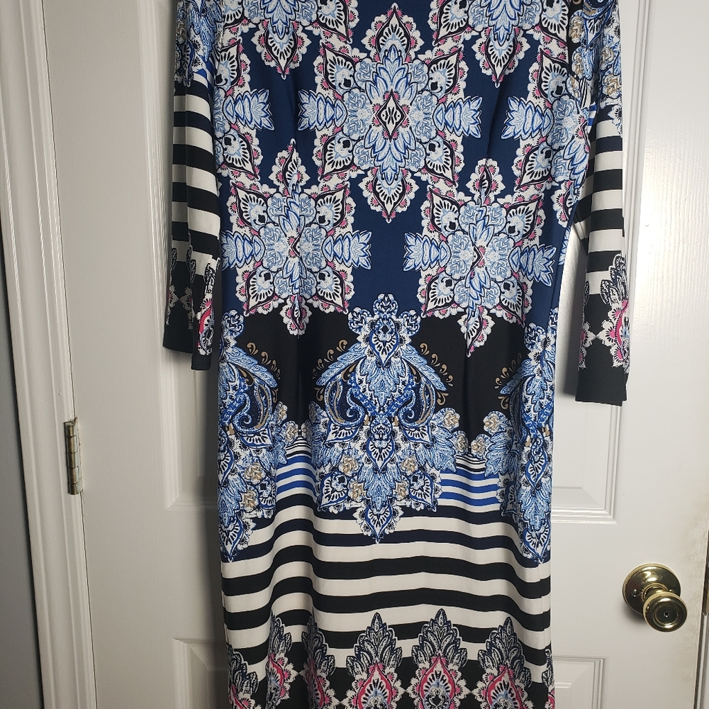 Melissa Paige Long Sleeve Paisley Print Striped Dress - Picture 8 of 10